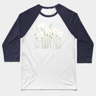 white poppy watercolor horizontal Baseball T-Shirt